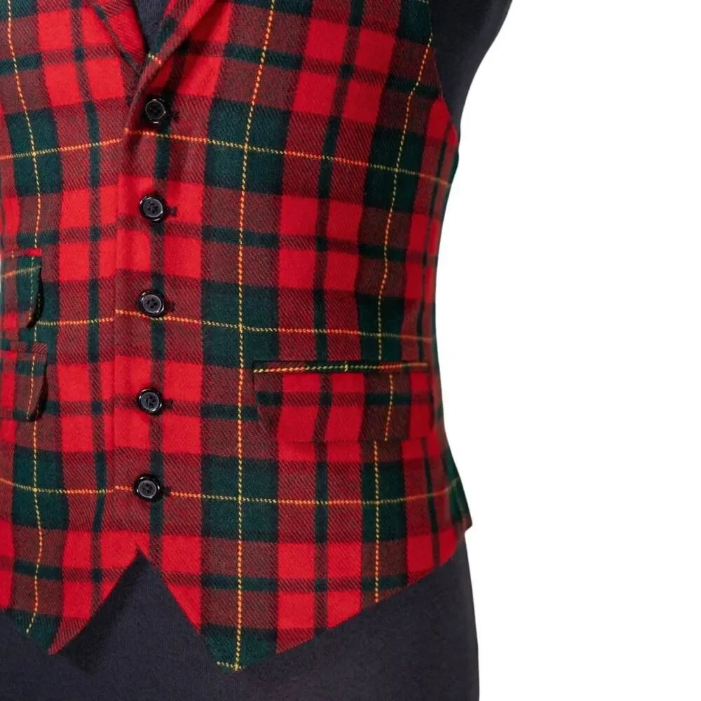 Mens Vest 40R Tartan Plaid Red Green Wool Waistcoat Formal Wedding Christmas